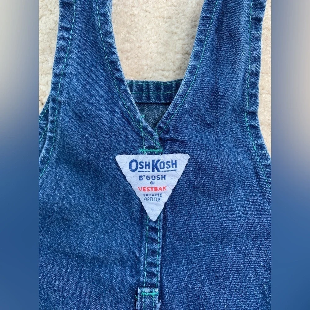 Vintage OshKosh Size 18 Months Denim Teddy Bear Corps Overalls